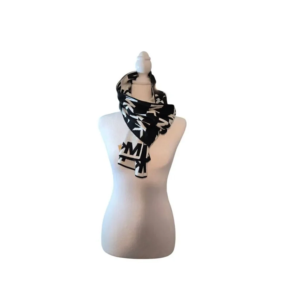 Michael Kors Women's Black/White MK Logo Reversible 65x10 Rectangle Scarf